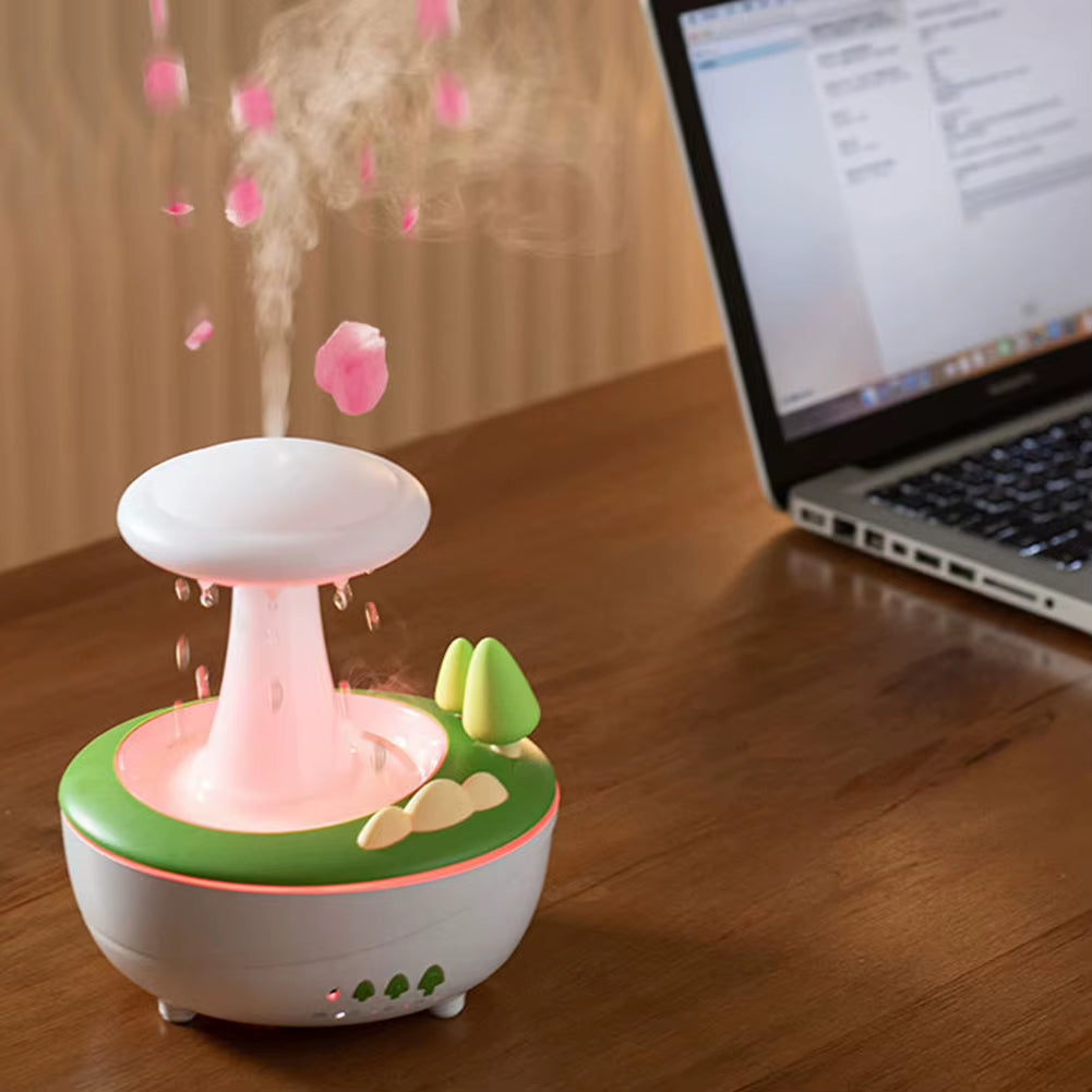 Rotating Relaxing Aromatic Lamp Humidifier Mushroom Oil Diffuser Water Drip Diffuser Humidifier Water Drop Rain Cloud Humidifier