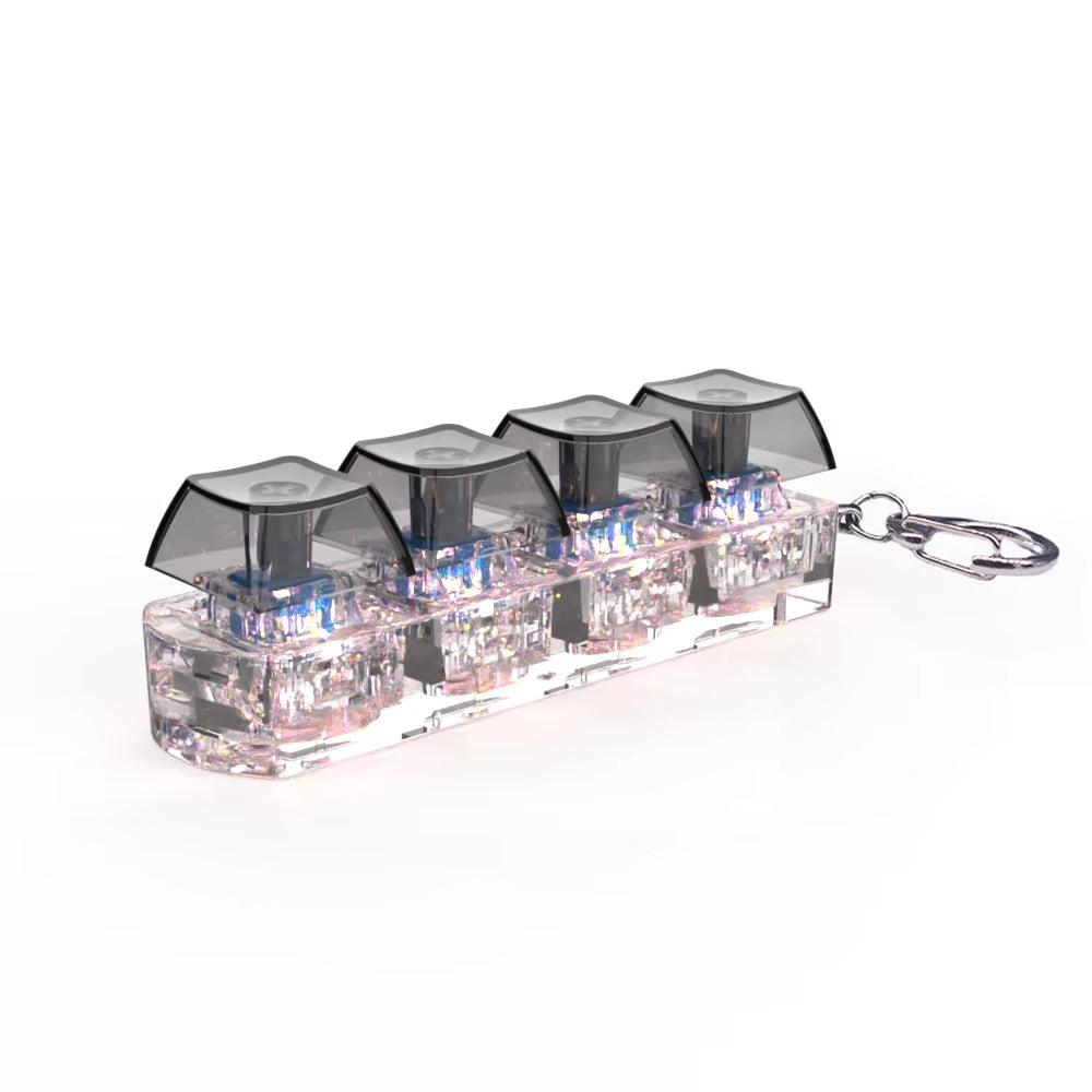 4 Keys Keyboard Fidget Toy Keychain Stress Relief Clicker Fidget Keyboard with LED, Squeeze Toy Crystal Transparent Bag Charm