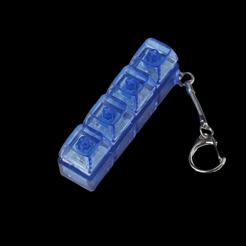 4 Keys Keyboard Fidget Toy Keychain Stress Relief Clicker Fidget Keyboard with LED, Squeeze Toy Crystal Transparent Bag Charm